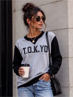 1991 By Cotton On Women’s TO.K.YO Sweatshirt Crew Neck Gray Black Slip On Size L